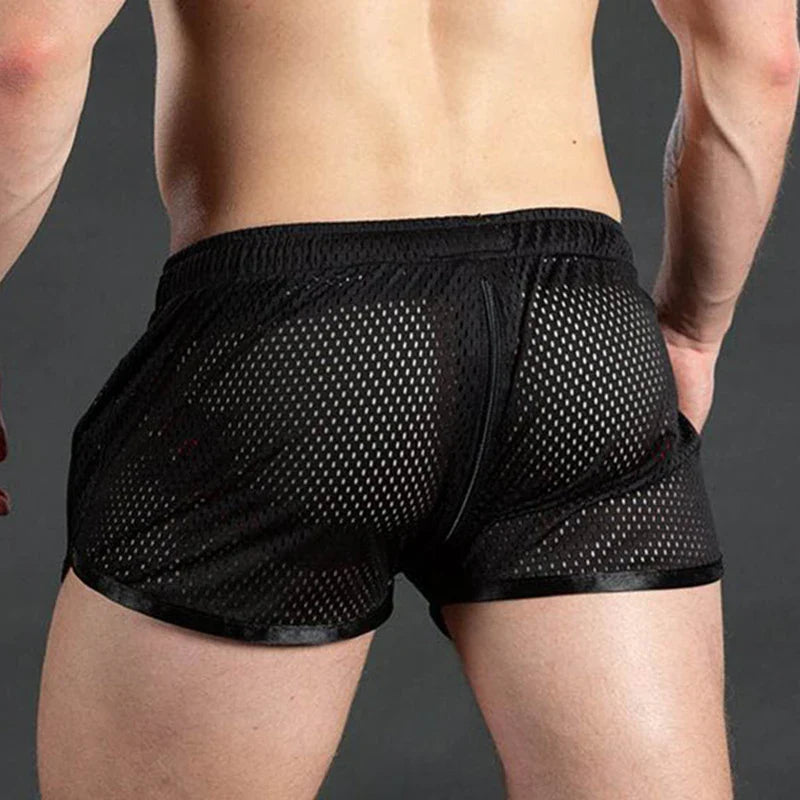 Men Casual Shorts Mesh Sexy Breathable Boxer Shorts Transparent Briefs Bugle Pouch Panties Male See Through Trunk Sexy Pant