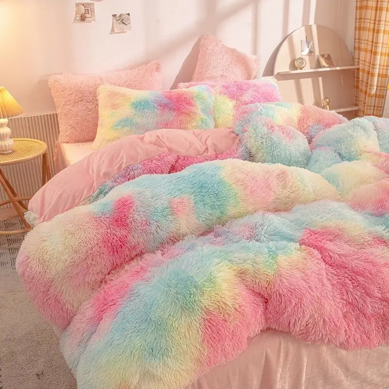 Fluffy Comforter Cover Bed Set Faux Fur Fuzzy Duvet Cover Set Luxury Ultra Soft Plush Long Shaggy Queen Size Duvet Quilt Cover