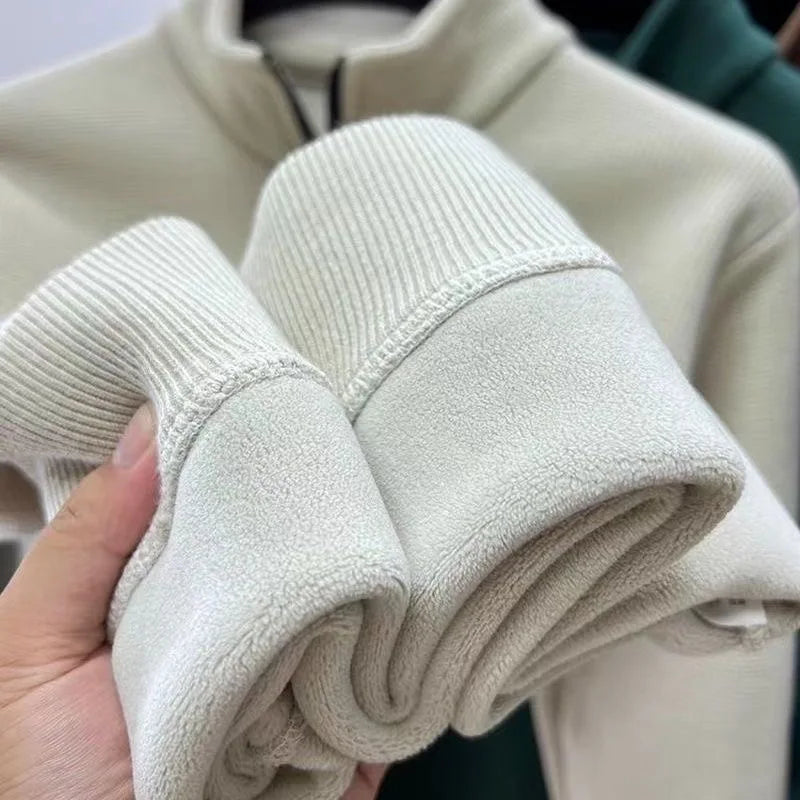 New high-quality Plush and Thickened Hoodie for Men's Winter Warmth T-shirt With Long Sleeves and Standing Collar Base Shirt Top