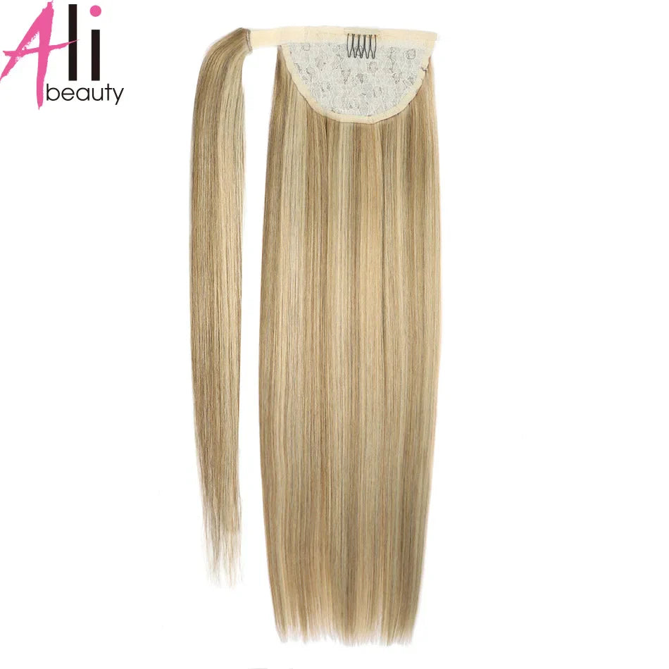 100% Human Hair Ponytail European Straight 120gram Wrap Around Clip In Pony Tail Machine Remy Hair 12-26 Inches ALI-BEAUTY