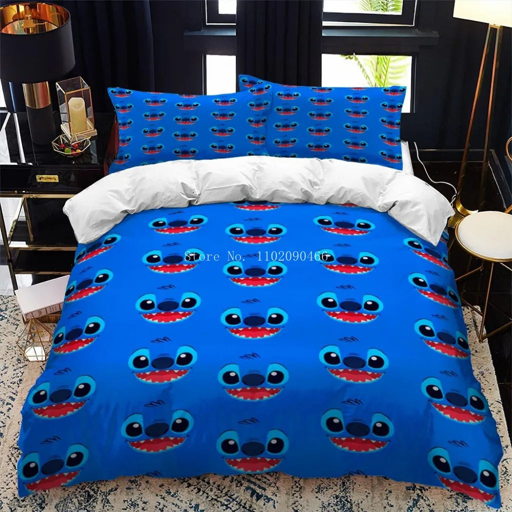 3D Cartoon Bedding Set Disney Lilo & Stitch Queen King Quilt Comforter Duvet Cover Set Children Kids Boys Bedroom Home Textile