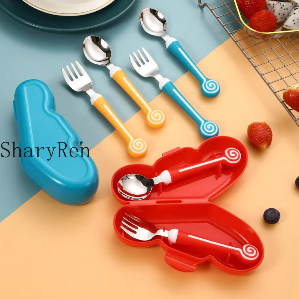 Baby Gadgets Lollipop Baby Spoon Fork Children Utensil Stainless Steel Toddler Dinnerware Cutlery Infant Feeding Tableware Set