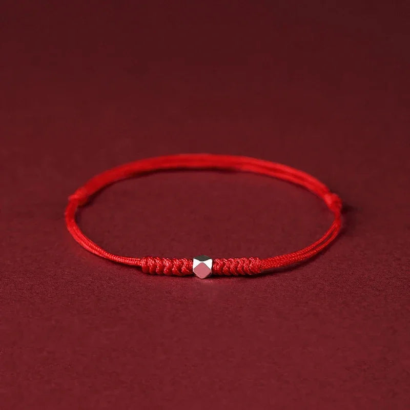 Small Gold Color Titanium Beads Red Thread Woven Braid Couple Bracelets Anklets for Women Men Fashion Jewelry YBR687