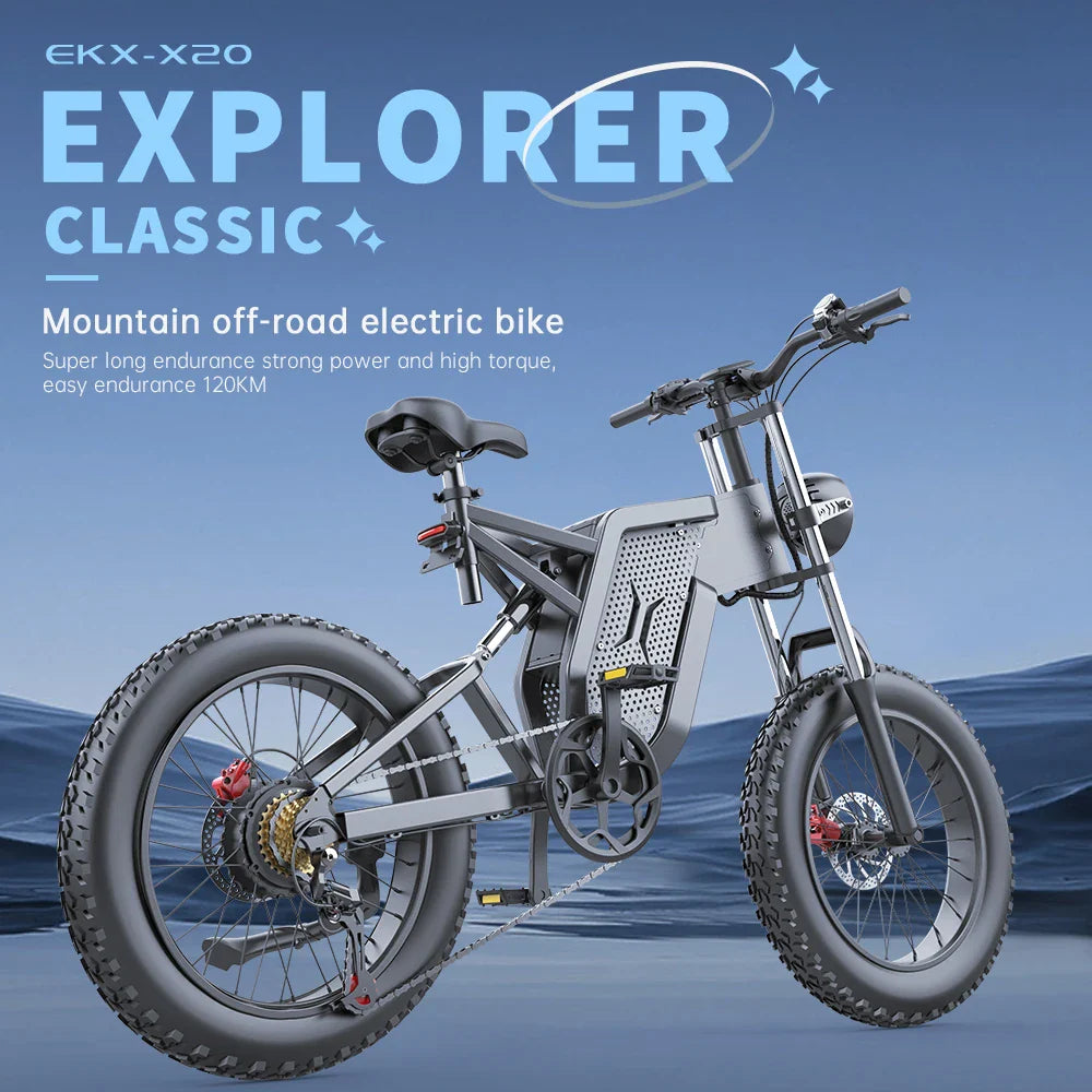 EKX X20 Electric Bike 2000W 48V 30AH Battery Ebike Front Rear Shock Absorption Mountaineering Off-road 55kmh Snow Cycling Ebikes