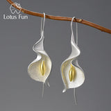 Lotus Fun 18K Gold Long Hanging New Calla Lily Flower Dangle Earrings for Women Real 925 Sterling Silver Luxury Fine Jewelry