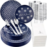 175pcs Plastic Plates- Disposable Plates include Dinner Plates,Dessert Plates, Forks,  Spoons,Knives,  Cups,Napkins