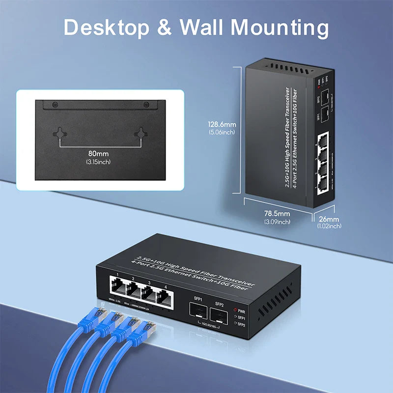 HORACO 2.5GbE Ethernet Switch 4 Port 2500Mbps Network Switcher 2 Port 10G SFP+ Slot Home Lab Hub Internet Splitter Plug and Play