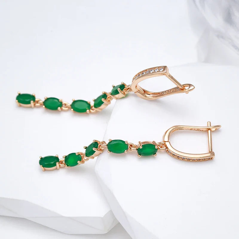 Kienl New Trend Vintage Long Tassel Earring 585 Rose Gold With Green Natural Zircon Women Drop Earrings Bride Wedding Jewelry