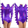 Nightclub Ds Dj Gogo Wear Pole Dance Outfit Drag Queen Costume Sexy Purple Laser Exaggerated Shoulder Bodysuit Dress