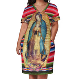 Virgin Mary Catholic Dress Short Sleeve Our Lady of Guadalupe Street Style Dresses Holiday Kawaii Casual Dress Plus Size Clothes