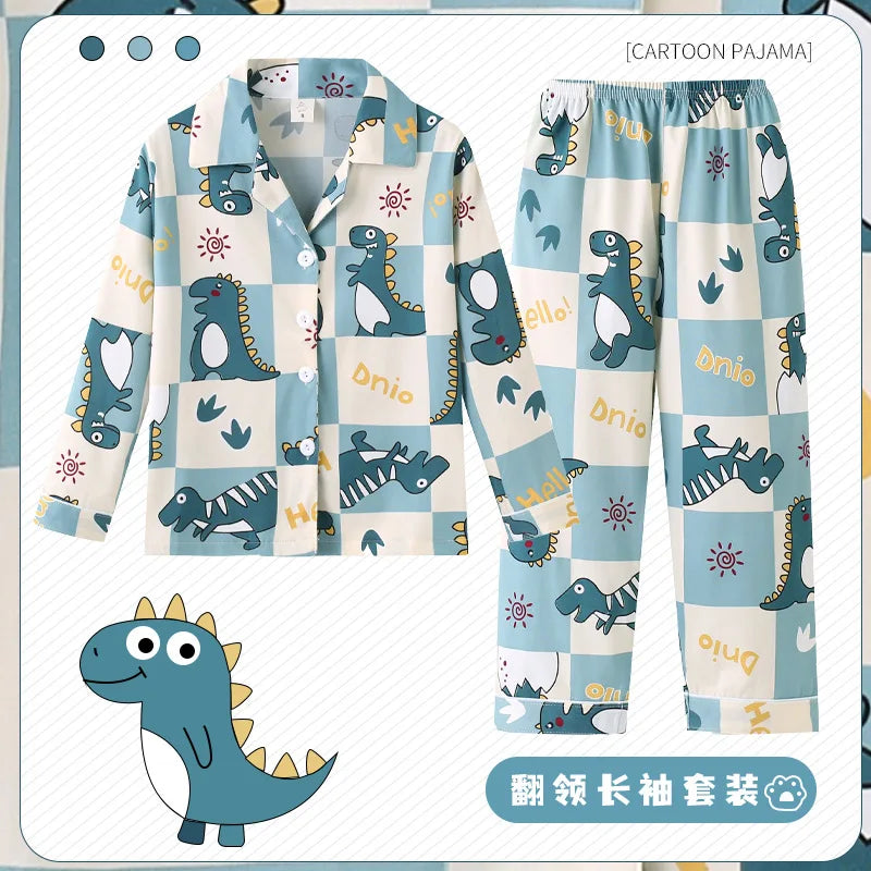 Spring Miniso Cute Children's Pajamas Sets Kawaii Anime Kuromi Pochacco Cinnamoroll Girl Boy Sleepwear Milk Silk Kids Loungewear