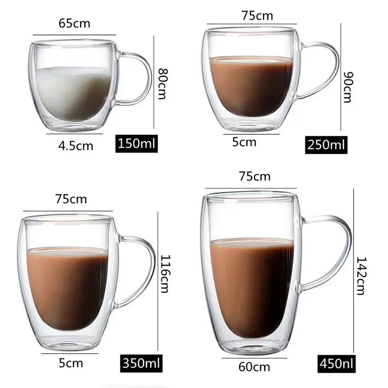 Double Wall Glass Cup Heat Resistant Transparent High Borosilicate Mug Tea Milk Lemon Juice Coffee Cup Gift Creativity Drinkware