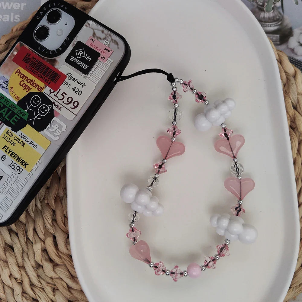 HERLOOK New In Heart Phone Strap Korea Fashion White Clouds Phone Charm for Cellphone Trendy Y2K Accesories Free Shipping