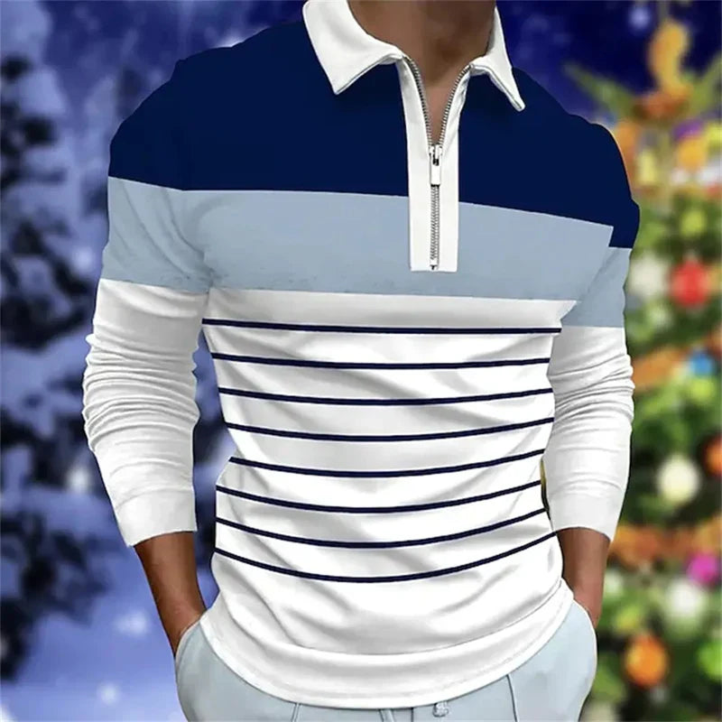 Men Long Sleev Fashion Zipper Polo Shirt , Men Casual Sport Lapel Tops Polo Shirt .