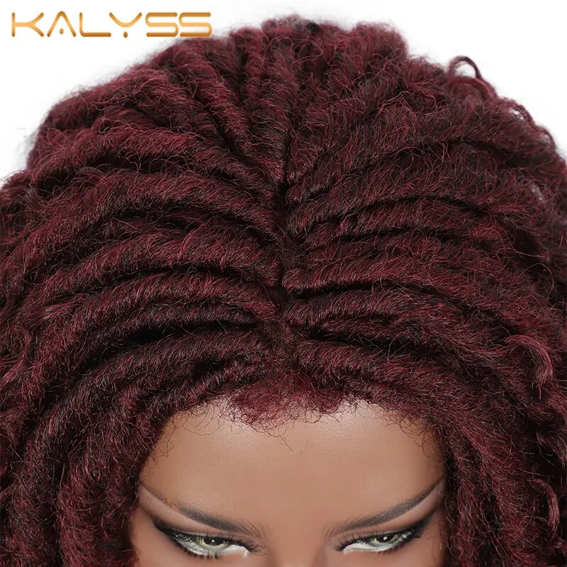 Kalyss 24 Inches Red Wig Synthetic Braids Wigs full wig Middle full wig Parted Loc Braided Wigs with Curly Ends for women