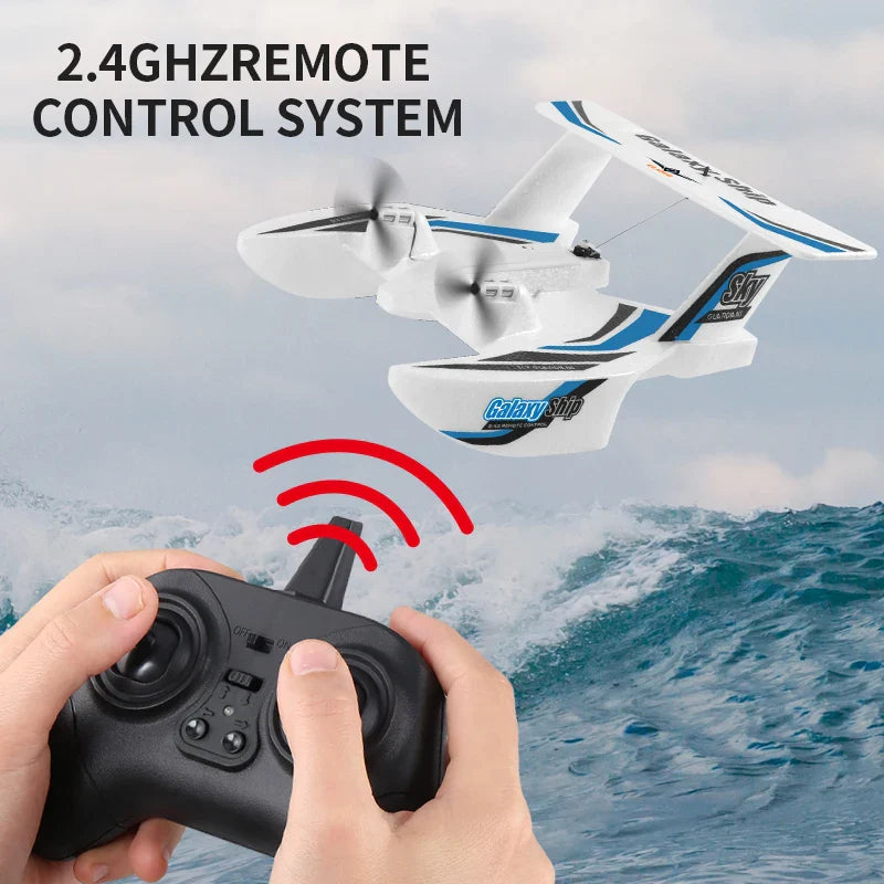 2.4G RC Plane Radio Remote Control Airplane RC Toys for Kids Blue Red EPP Foam Glider Gliding In water and Sky