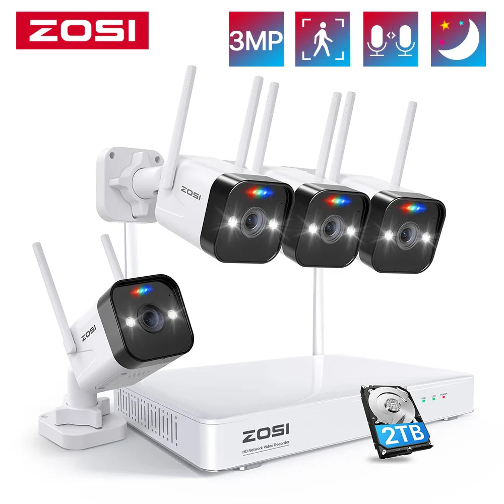 ZOSI 8CH Mesh WiFi Video Surveillance System 3MP Super HD WiFi IP Camera with Color Night Vision Wireless Security Camera System