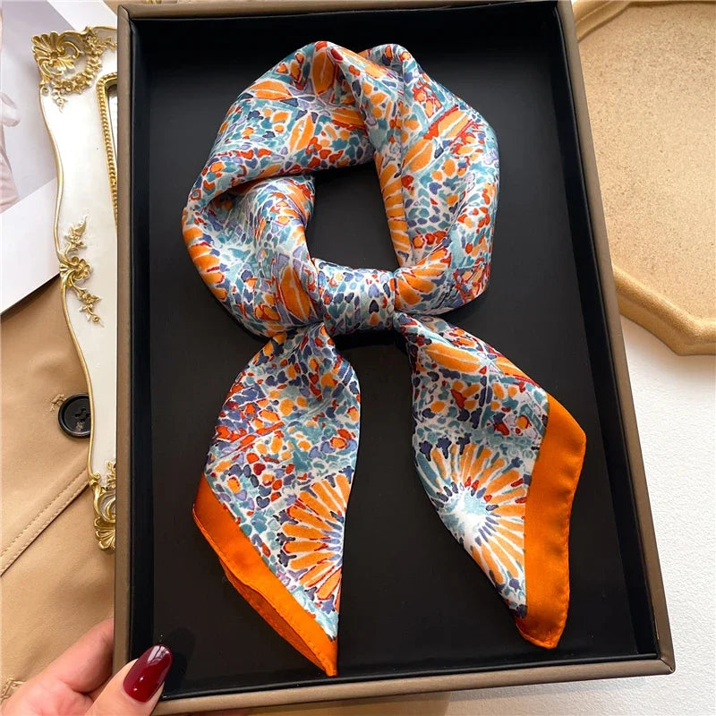 Silk Hair Scarf for Women Fashion Print Shawl Wraps Female Headband Neckerchief 70cm Hand Bag Wrist Foulard Neck Tie Echarpe