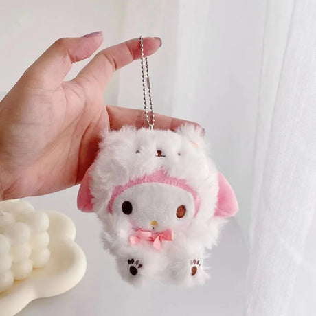 Sanrio Become A Bear Plush Keychain Cinnamoroll Anime Keychains Cute Girl 키링 Kawaii Room Decor Holiday Gifts Toys For Girls Baby