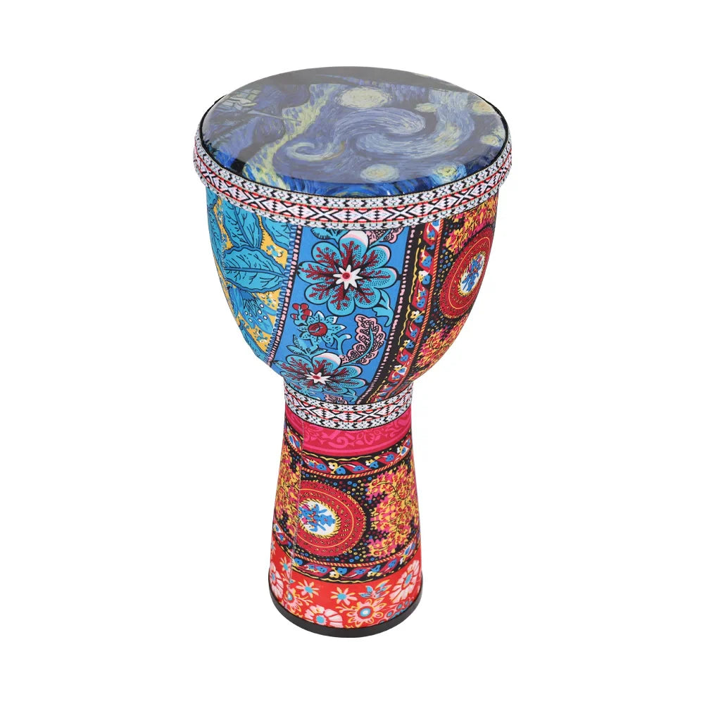 African Hand Drum  8 Inch Portable Djembe Drum Percussion Instrument Tambourine Gift Colorful Art Patterns