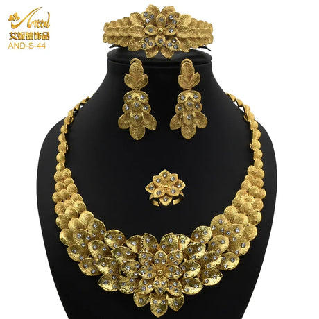 ANIID Indian Jewellery Set Party Wedding Dubai Gold Color Jewelry For Women Necklac Bracelet Earring Gift Nigeria Ethiopian