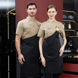 Men Grey Chef Coat Logo short Sleeve Chef Jacket Apron for Summer Head Chef Uniform Restaurant Hotel Kitchen Cooking Clothes