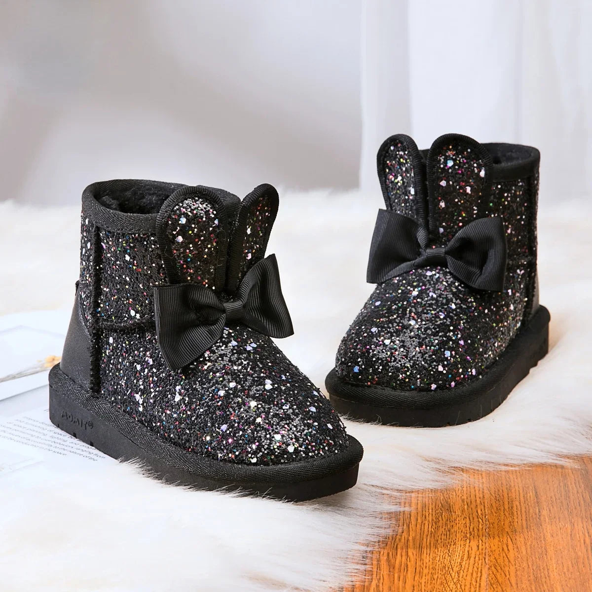 Children s snow boots girls rabbit fur warm boots baby cotton sport shoes sequins genuine leather princess fashion boots