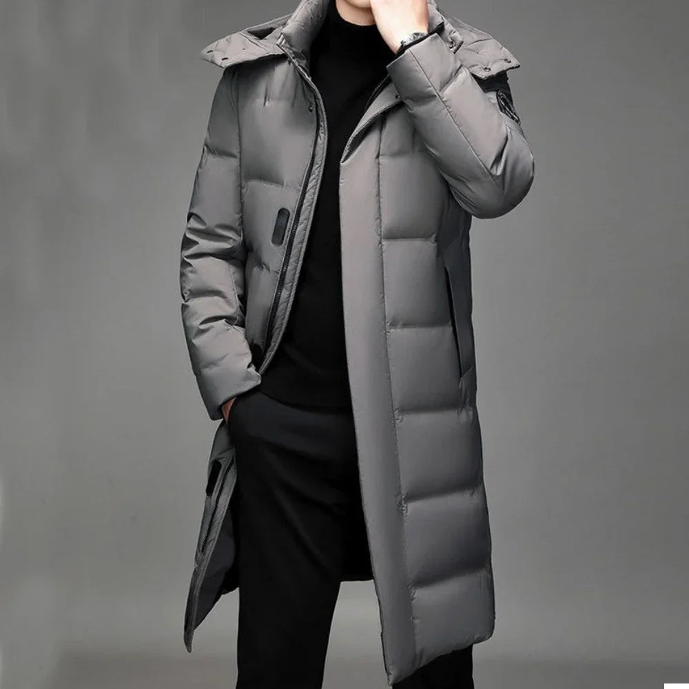 Fashion Men's Winter Long Down Coat Fur Hooded Windproof Warm Thick Jacket