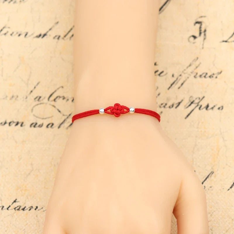 Lucky Bracelet for Women Handmade Red Rope Clover Knot Charm Bracelet Red Thread String Wristband for Sisters Gifts