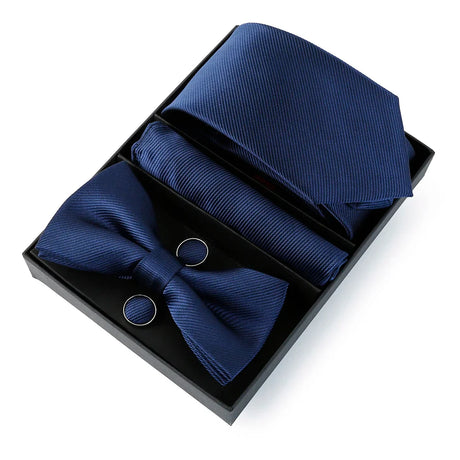 Tie Set For Men Necktie 7.5cm Solid Color Necktie For Men Luxury Suit Bowtie Pocket Square Cufflinks Bow Tie Wedding Gift Cravat