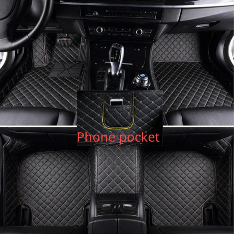 Custom Car Floor Mats for Hyundai Palisade 2020-2023 Years Artificial Leather Phone Pocket Carpet Interior Car Accessories