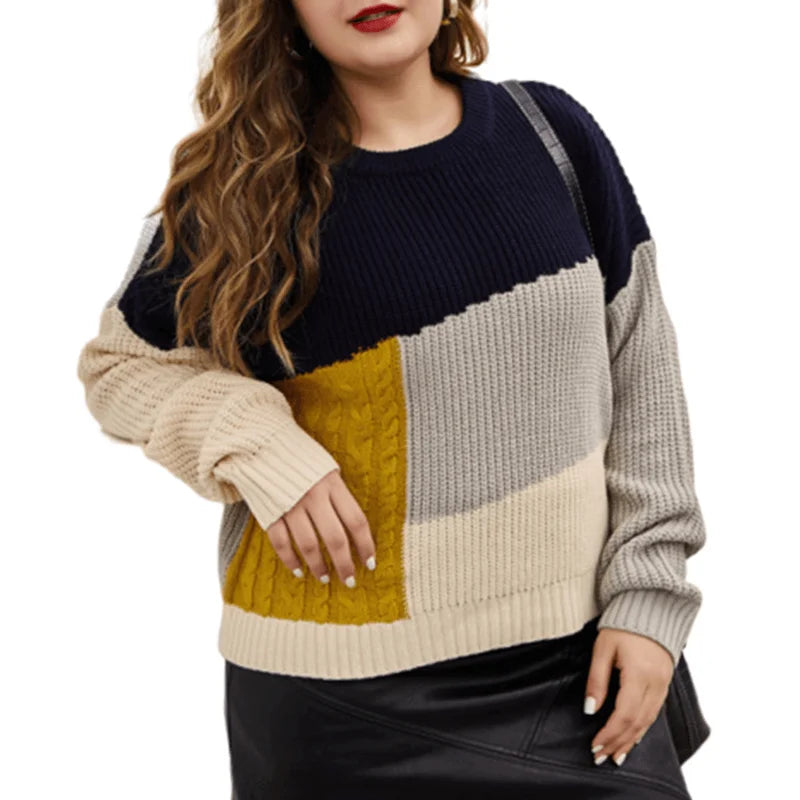 Autumn Winter Plus Size Oversized Patchwork Knitting Sweater Female Casual Loose Chic Pullover Women Elegant Fashion Y2K Jumpers