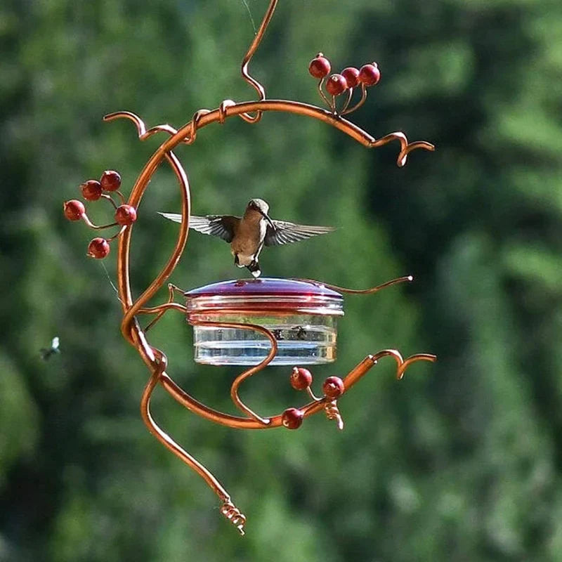 Metal Red Berries Hanging Hummingbird Feeder Detachable Bird Water Drinker For Outdoors Courtyard Patio Garden Yard Decoration