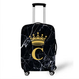 Fashion Black Marble Crown Letter Luggage Cover Travel Letter A Z Crown Suitcase Covers Elastic Trolley Case Protective Cover