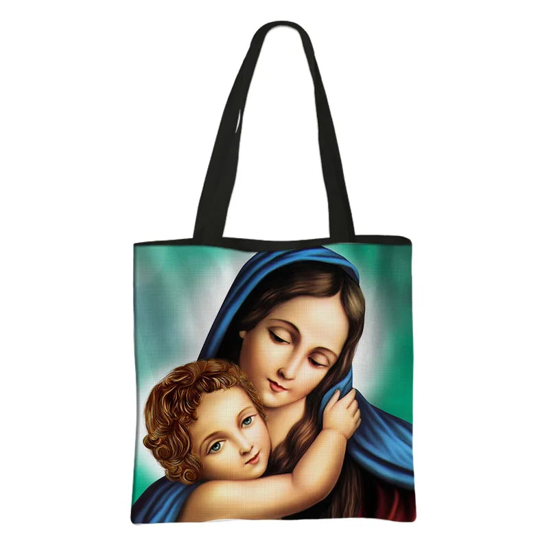 Our Lady of Guadalupe Virgin Mary Print Handbag Women Catholic Churches Canvas Shopping Bags Casual High-capacity Tote Bag Gift