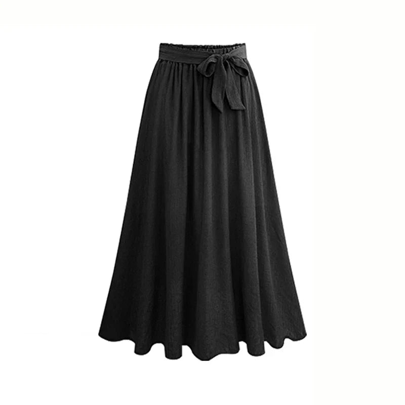 Casual Streetwear Plus Size Long Skirts Women Summer Chiffon Lace Up Bow Maxi Skirt Elegant Stretch High Waist Big Swing Faldas