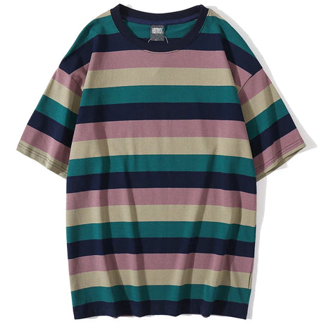 HISTREX 50 Colors Men Women Stripe T Shirt 100% Cotton T-shirt Summer Vintage Crewneck Y2K Oversize Tshirts Tops Tee Women 200g