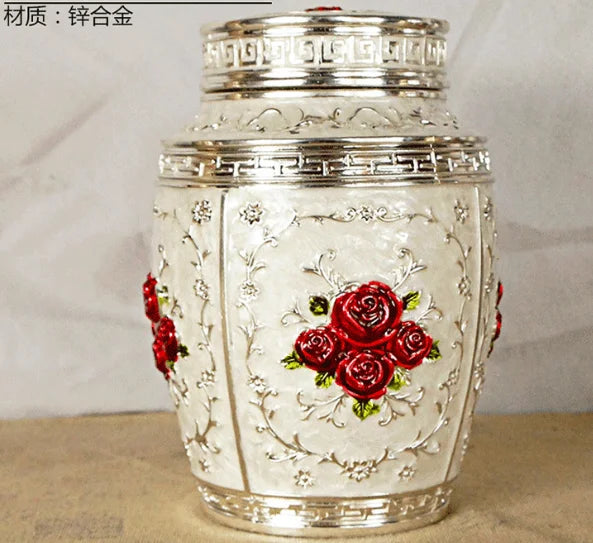 Rose Flower Pet Memorial Keepsake Urns Metal Pets Urns Puppy Funeral Box Memorials Funerary Human Ashes Urns Casket