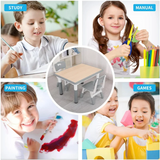 Kids Study Table and Chairs Set, Height Adjustable Plastic Children Art Desk with 2 Seats, Kids Multi Activity Table Set