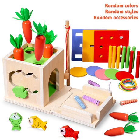 8 In 1 Montessori Permanence Box Carrots Toys Child Wooden Shape Sorting & Matching Educational Toys For Kid Over Age 1-Year-Old