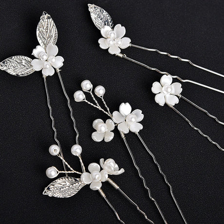 5pcs U-shape Hairpin Set For Women Pearl Floral Hair Clip Fashion Girls Wedding Tiaras Princess Headdress Elegant Hair Jewelry