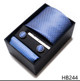 Luxurious Dropshipping 8 cm Birthday Gift Silk Tie Hanky Pocket Squares Cufflink Set Tie Clip Necktie Box Geometric