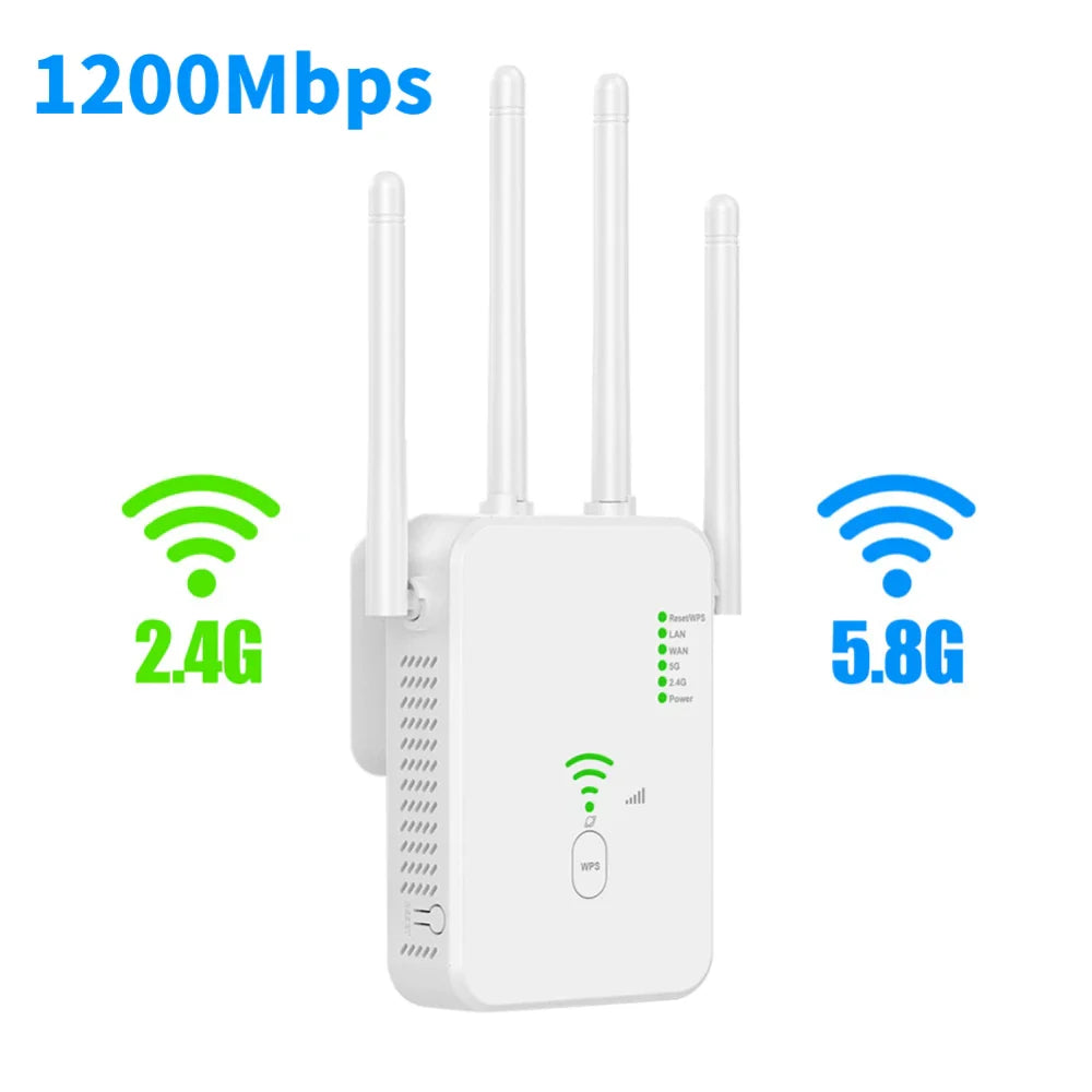 Wireless 5G WiFi Repeater 1200Mbps Router Wifi Booster Dual Band Long Range Extender 5Ghz Wi-Fi Signal Amplifier Repeater