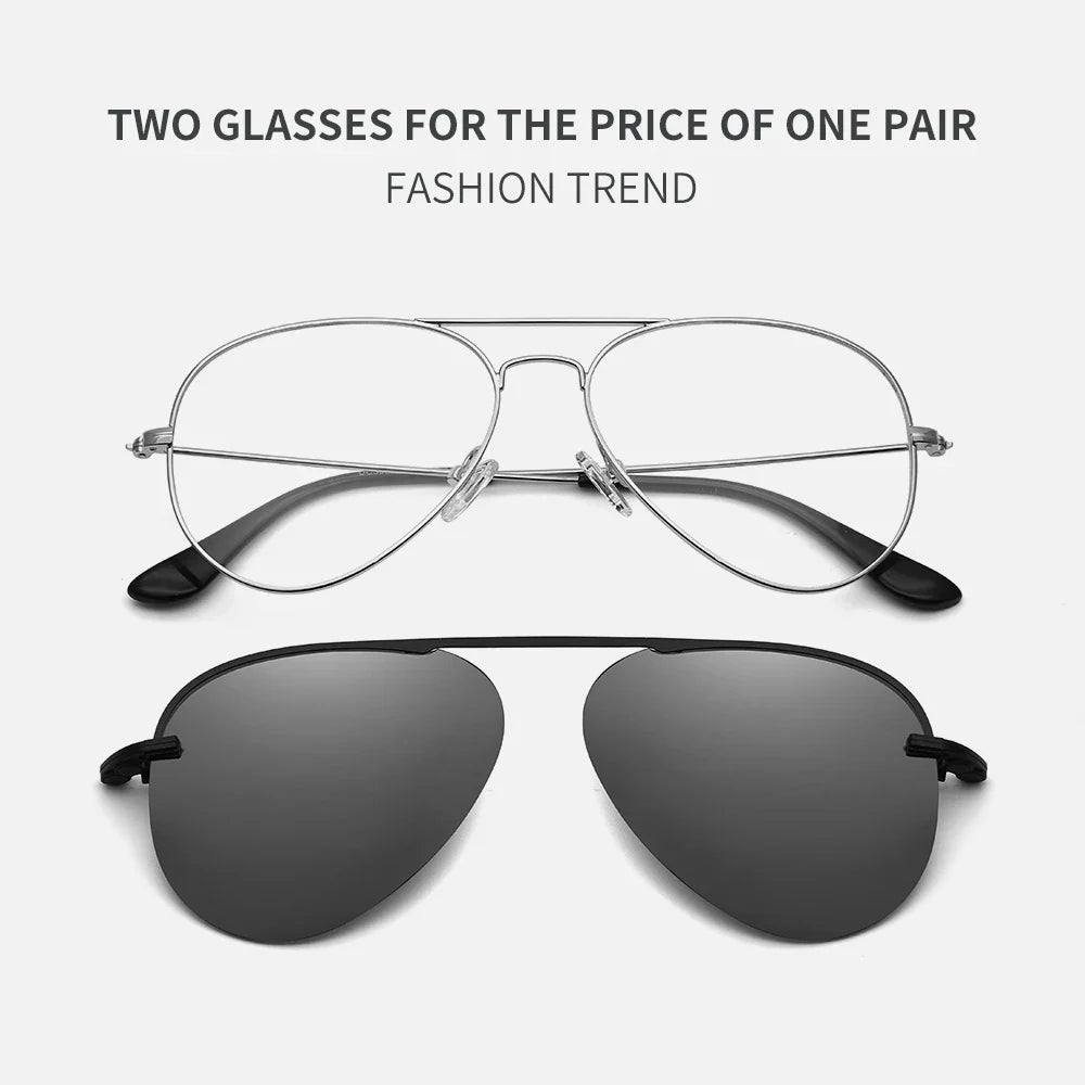 Polarized Sunglasses Men Women Magnetic Clip On Lens Sunglass Pilot Sun Glasses Frame Of Eyeglasses Optical Eyewear Trendy 2023