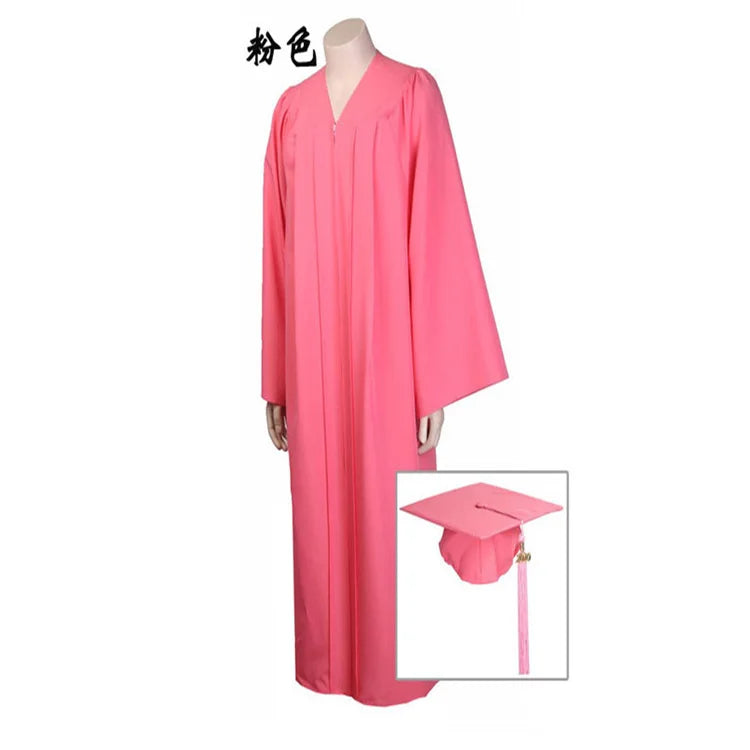 2023 New Woven Baccalaureate Gown American Style Adult University Graduation Academic Dress Solid Color Robe Hat Set