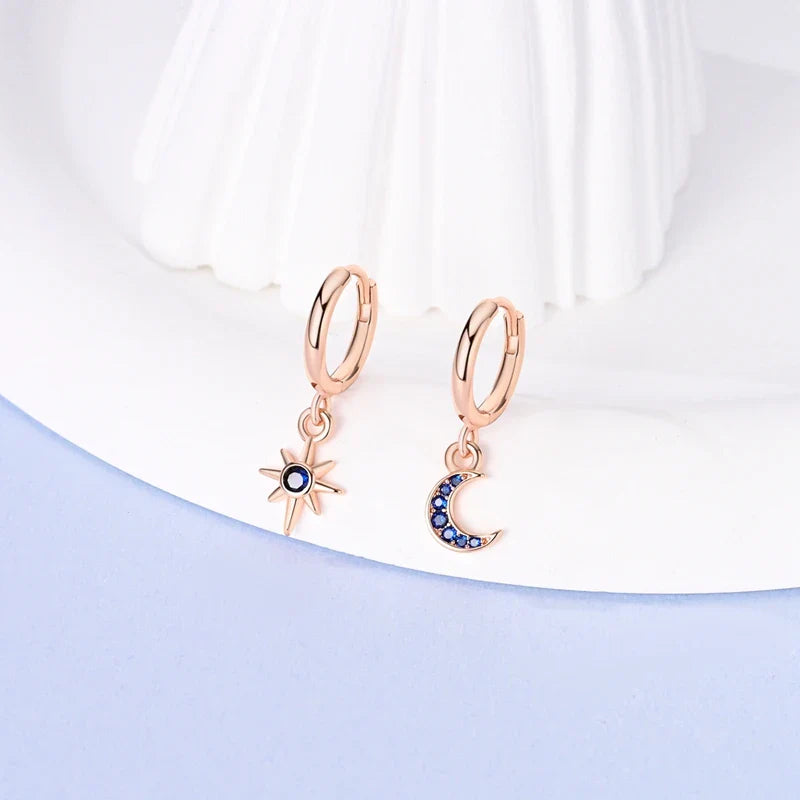 Rose Gold Hoop Earrings For Women 925 Silver Original Pave CZ Heart Ciecle Star Moon U Shape Earrings Luxury Wedding Jewelry