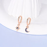 Rose Gold Hoop Earrings For Women 925 Silver Original Pave CZ Heart Ciecle Star Moon U Shape Earrings Luxury Wedding Jewelry