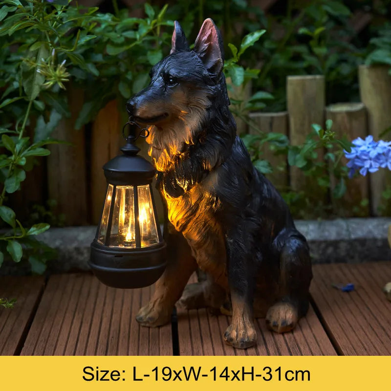 Solar Simulation Animal Light Outdoor Waterproof Resin Dog Statues Led Night Lights For Pathway Yard Garden Wildlife Decoration