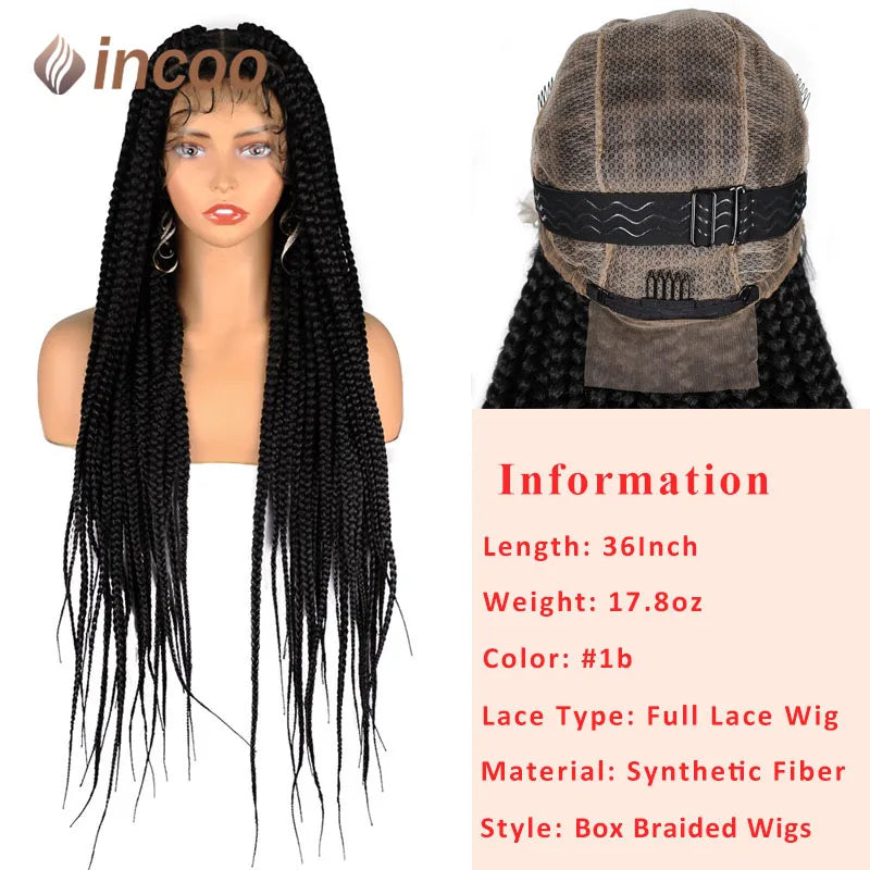 36 Inches Synthetic Knotless Large Square Box Braided Wigs Full Lace Frontal With Baby Hair For Afro American Women Braided Wigs