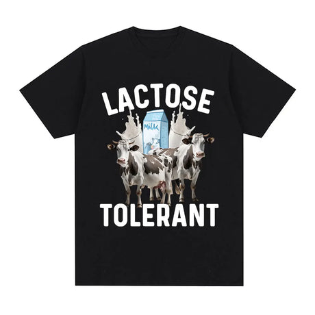 Lactose Tolerant Graphic Print T-Shirt Men's Vintage Fashion Short Sleeve T-shirts 100% Cotton Casual Cozy Oversized T Shirts